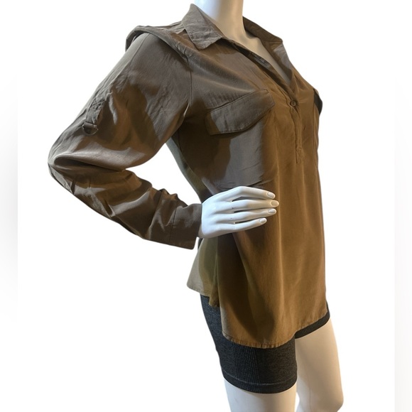 EILEEN FISHER Brown Silk Long Sleeve Blouse - Picture 2 of 8